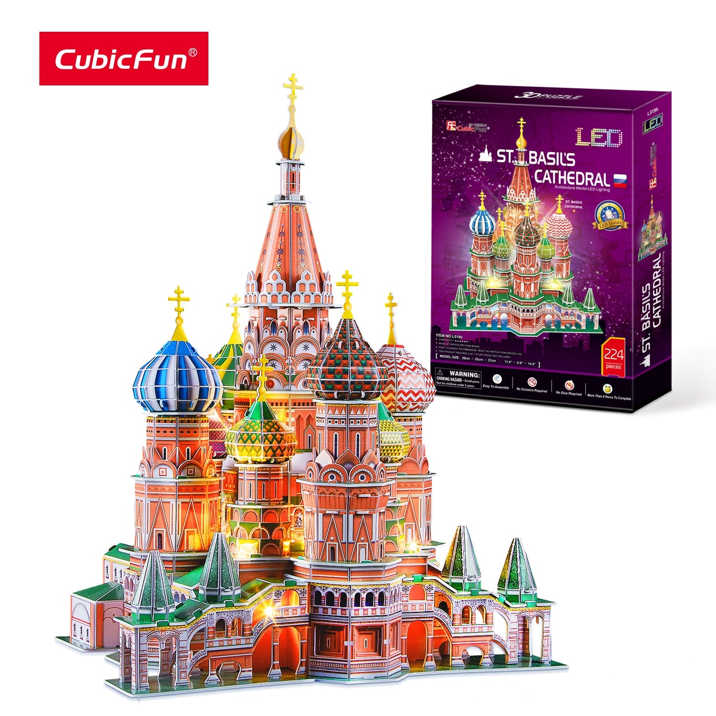 CubicFun 3D Puzzles LED Russia Cathedral Model St.Basil&#39;s Cathedral Architecture Building Church Kits Toys for Adults Kids